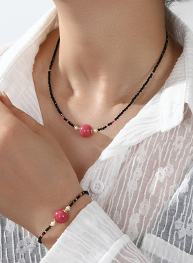 天然石英质玉串珠项链女小众轻奢