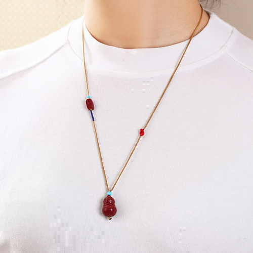 高含量朱砂葫芦手工编绳锁骨链女