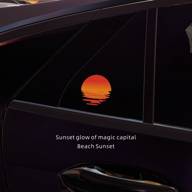 落日余晖复古车贴椰子树窗玻璃装饰电动摩托侠盗飞车防水反光贴画图片