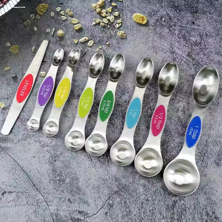 专用供应磁吸双头量勺8件套不锈钢烘焙工具刻度计量调料收纳量匙