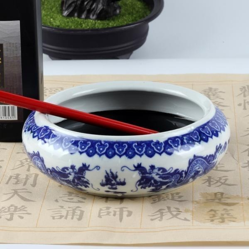 陶瓷笔筒景德镇青花瓷双龙大号文