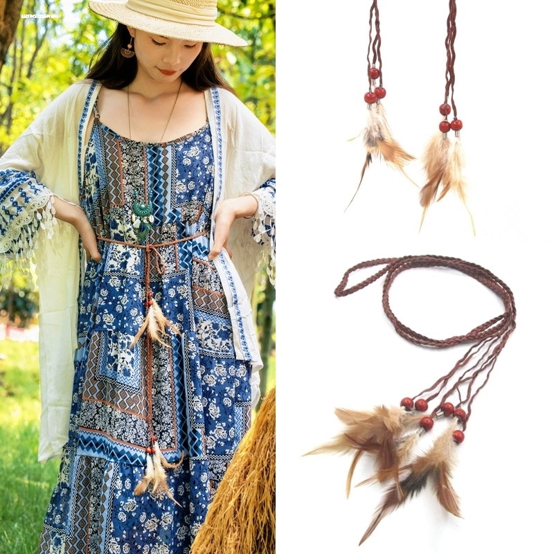 法式优雅装饰编织麻绳腰带女学生夏季复古百搭打结腰封女士新款细