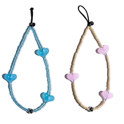 String Ti三生心动手机链爱心串珠手机饰品挂绳挂链腕带ins时尚
