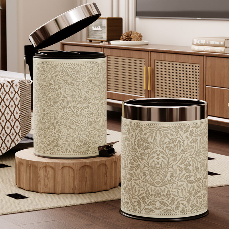 法式中古风垃圾桶大容量带盖子可脚踩废纸篓客厅轻奢高档双层卫生