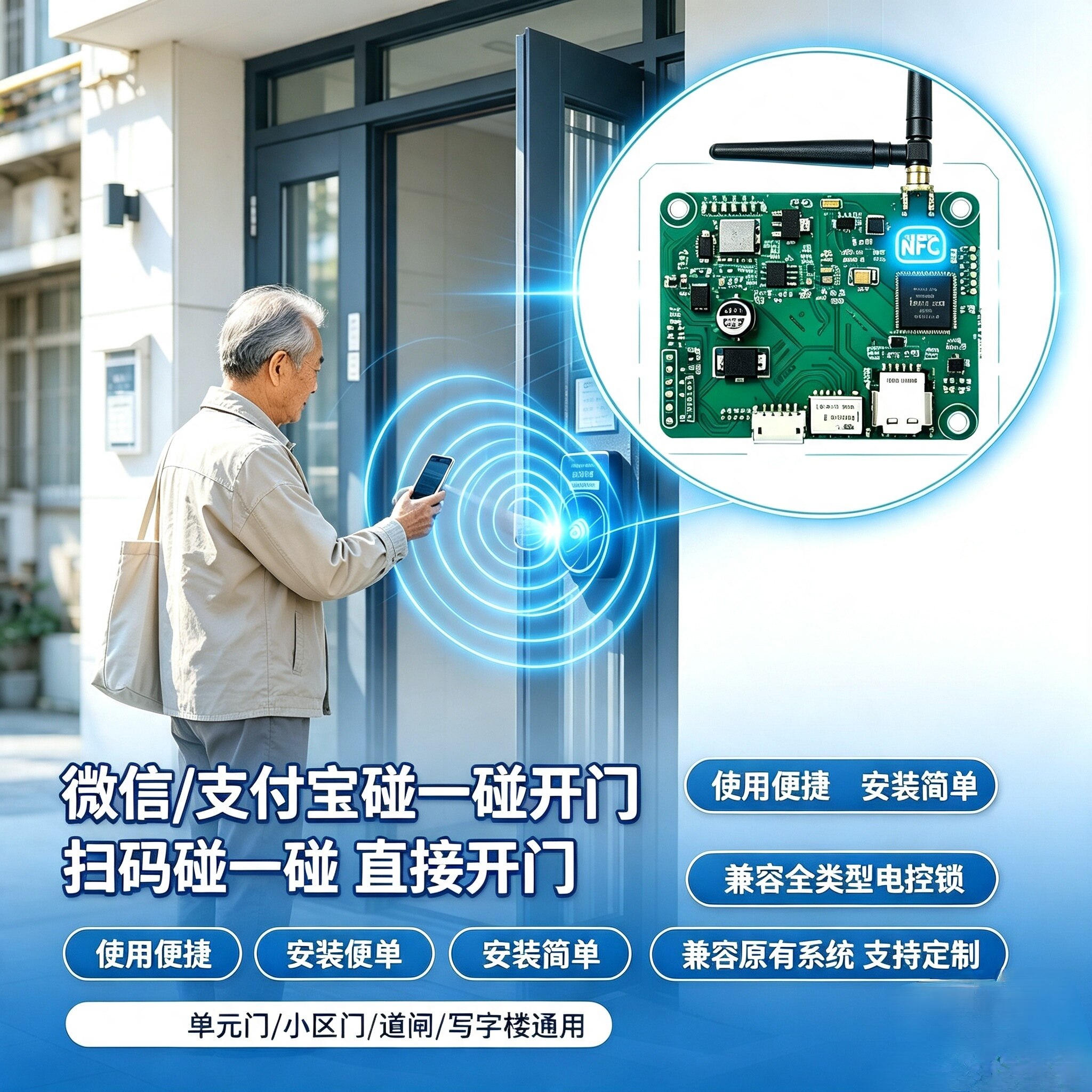 扫扫开门刷卡碰一碰门禁远程开门图片