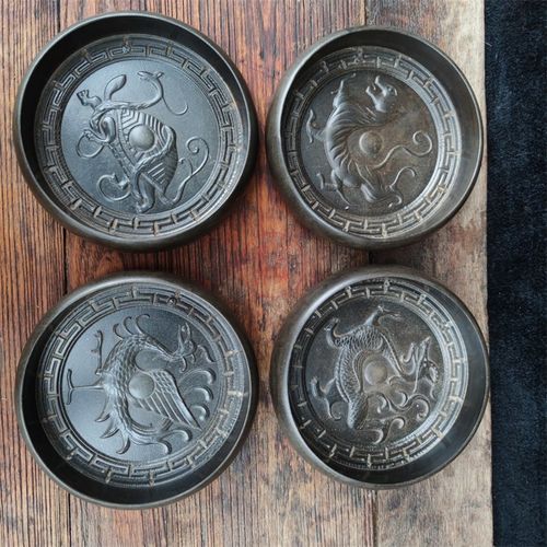 天然原石雕刻四大神兽笔洗水滴匠心打造文房用品复古怀旧实用收藏