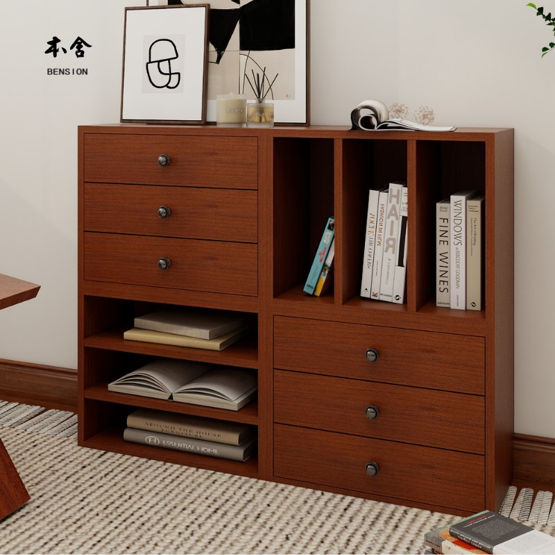模块自由组合柜创意文艺复古边柜床头柜书柜卧室客厅实木储物方柜