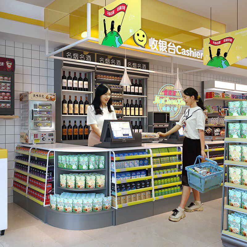 佳晨信超市便利店收银柜台吧台桌店铺小型柜台桌子商用转角定做烟
