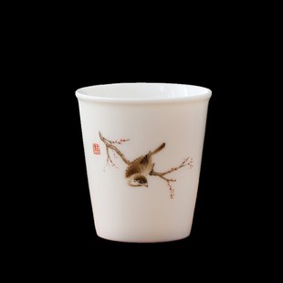 120mL大号茶杯m羊脂玉白瓷主人杯大容量陶瓷品茗花茶杯可乐杯家用
