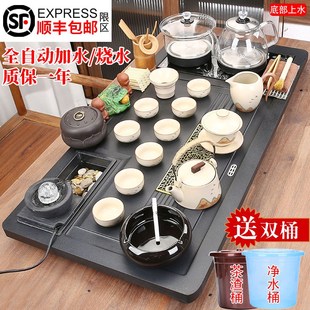 家用泡茶台大号简约流水生财茶盘 玻璃壶全自动一体功夫茶具套x装