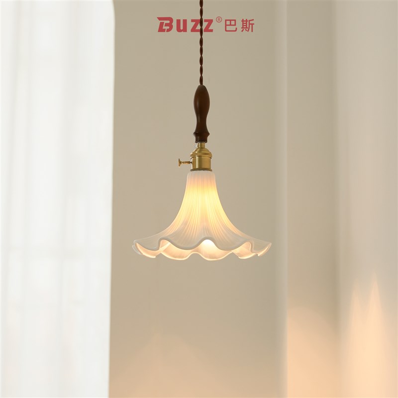 小吊灯法式中古风卧室床头吊线灯陶瓷木槿花朵餐厅吧台灯古镇灯具