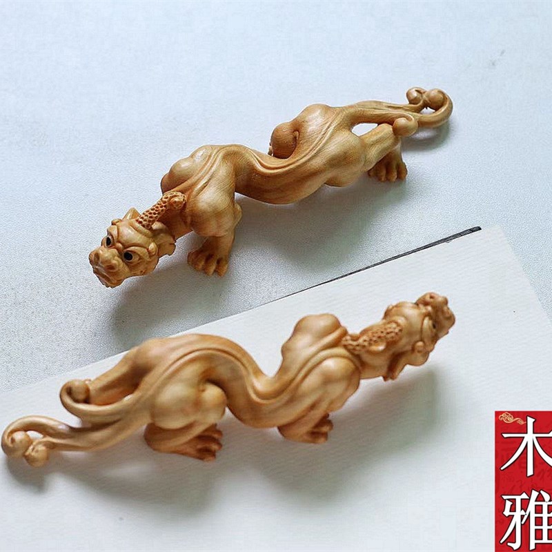 崖柏木雕螭龙手把件笔架工艺实木质工艺品办公书桌貔貅车摆件赤龙