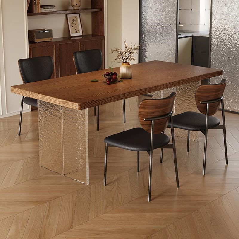 中古风加厚实木餐桌椅现代简约亚克力悬浮大板桌书桌茶桌组合家用