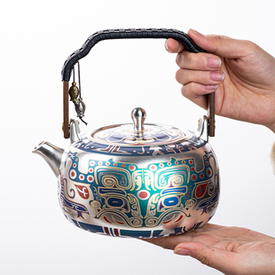敦煌煮茶壶鎏银提梁壶瓷胎包银壶防烫泡茶壶高档泡茶家用品茗礼盒