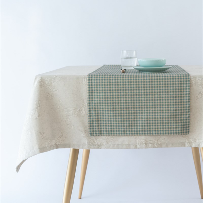 GIRONES防水防油复古简约蓝色格子桌旗电视柜茶几盖布摆拍道具
