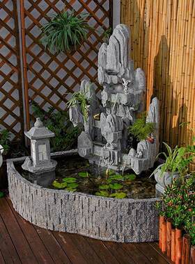 水景庄园户外庭院假山鱼