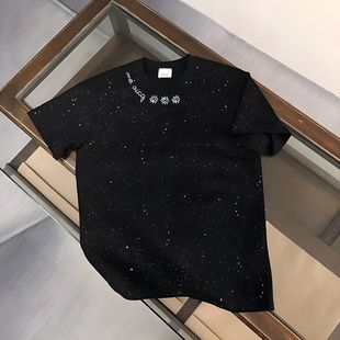 高级感纯棉夏季新款满天星短袖T恤男女美式百搭字母印花圆领上衣