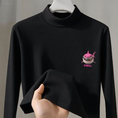 半高领打底衫男款冬季内搭宽松百搭显瘦黑色洋气保暖中领德绒上衣