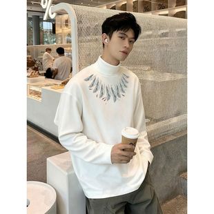 新款修身半高领长袖T恤双面德绒保暖打底帅气小众复古港风上衣服