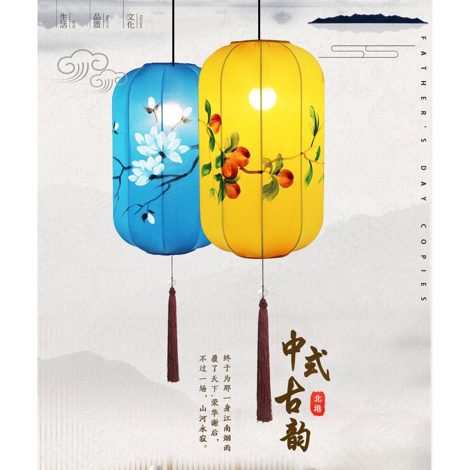 中式布艺手绘冬瓜灯笼茶楼茶室餐厅火锅店过道走廊玄关仿古灯笼灯