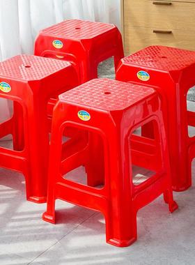 加厚塑料凳子红色喜庆塑料椅子家用塑料凳板凳大排档高凳方凳胶凳