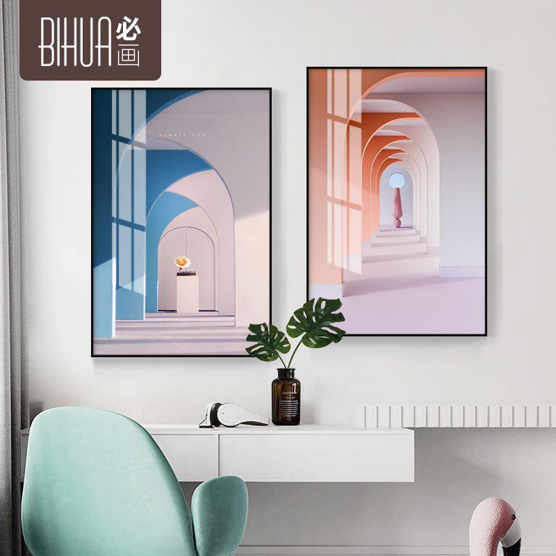 现代简约客厅挂画北欧建筑抽象画沙发背景墙装饰画样板房玄关画图片