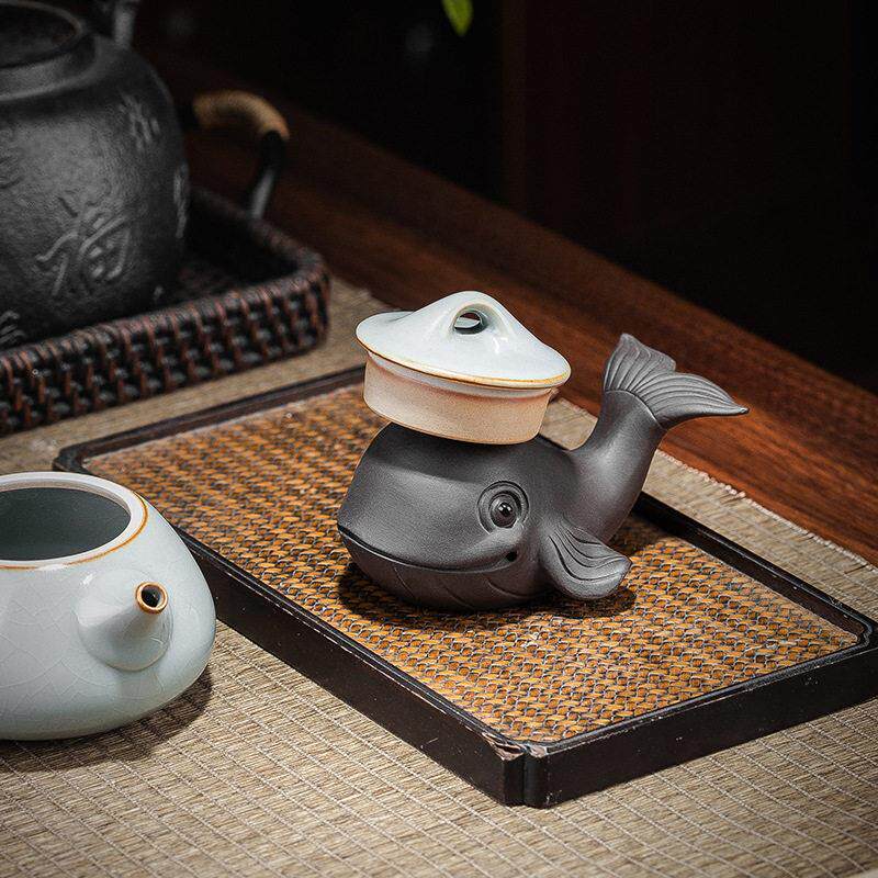 创意紫砂茶宠陶瓷功夫茶具摆件茶桌喷水茶玩可养盖置笔架茶壶盖托