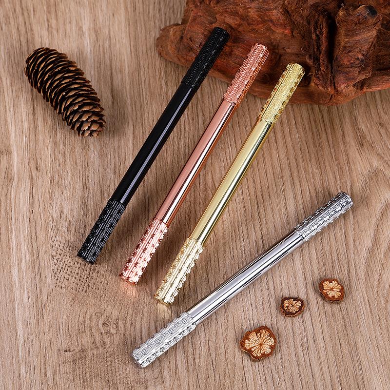 2025创意新款如意金箍棒黄铜金属签字笔祥云图案刻花笔宝珠礼品笔