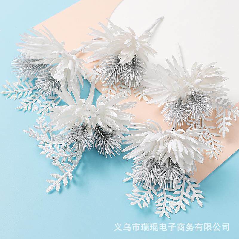 银白色松针仿真植物 diy手工材料 圣诞假植物 家居装饰假花