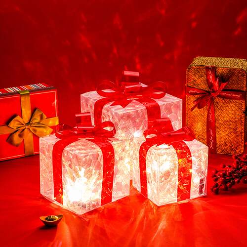 新年礼盒堆头发光礼盒堆头装饰礼盒商场春节橱窗景布置发光礼盒