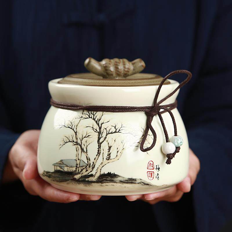 xyt茶叶罐密封罐家用半斤陶瓷绿红茶普洱碎银子储存罐瓷罐储茶罐