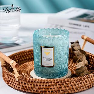BYME珠光色蕾丝边浮雕星空杯香味香氛蜡烛大豆蜡香薰蜡烛家用