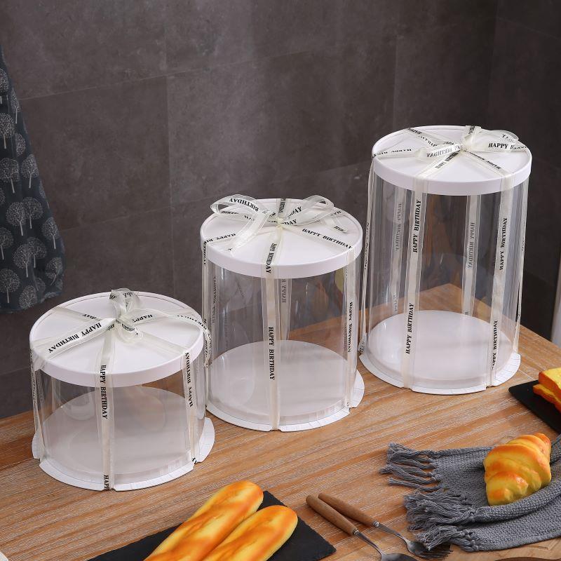 圆形蛋糕盒透明红色圣诞新年零食礼盒空盒6寸8寸10寸蛋糕盒子