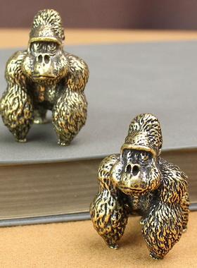 仿古黄铜金刚大猩猩茶几茶台茶宠办公室桌面小摆件铜铸摆饰装饰品