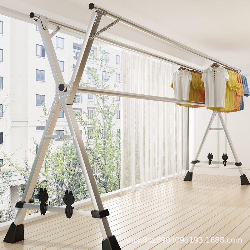 折叠晾衣架落地阳台卧室晒衣架室外凉伸缩杆式晒被子架子可折叠