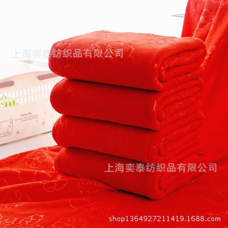 超细纤维压花浴巾加厚加大柔软吸水大红浴巾沙滩巾婚庆浴巾