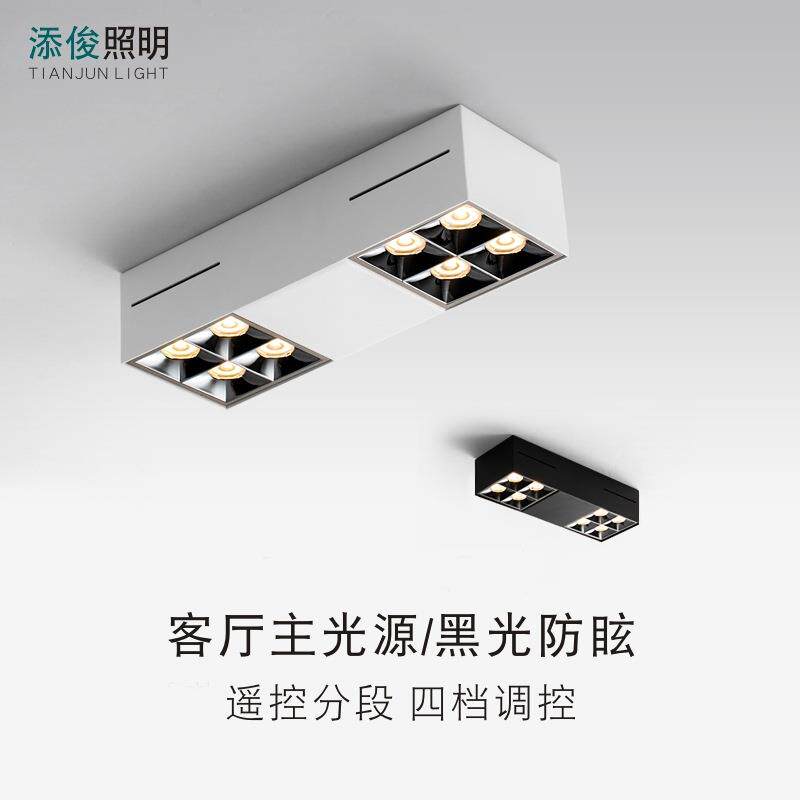 客厅无主灯照明吸顶射灯 led方形明装射灯 北欧双头调光智能筒灯