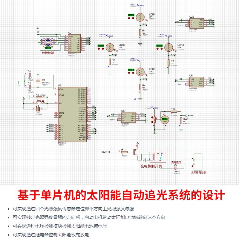 基于单片机的太阳能自动追光系统+Proteus仿真跟踪装置4光照强度