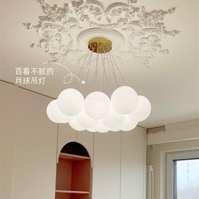 全铜法式奶油风卧室客厅吊灯泡泡玻璃魔豆气球星球儿童房月球灯具