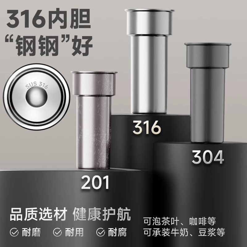 保温杯2024新款男款p速开水杯茶水分离一键开盖车载316不锈钢杯子