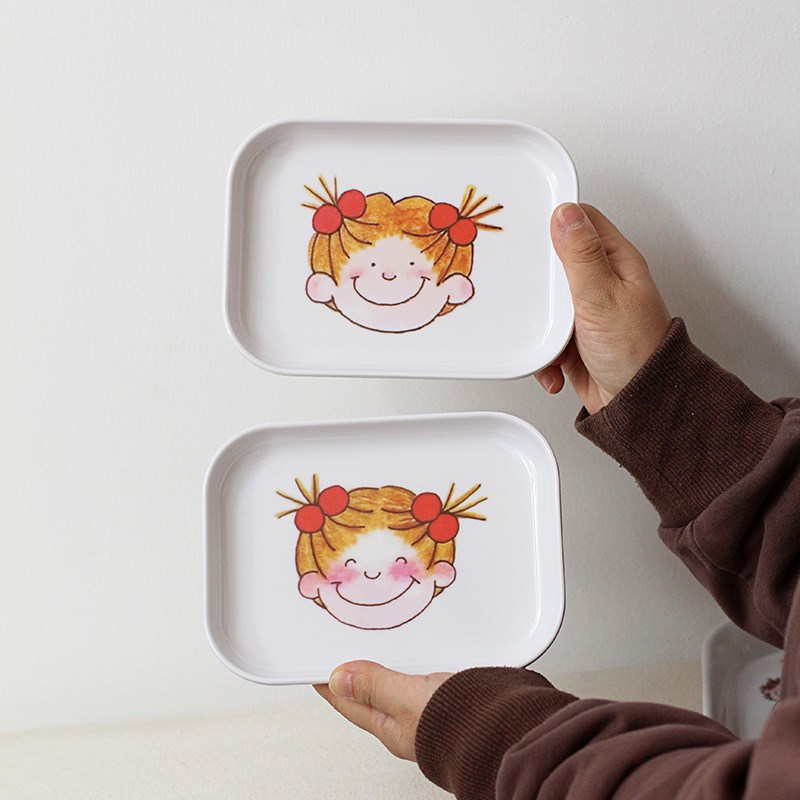 可爱手绘卡通可可k酱女孩早餐托盘面包甜品蛋糕盘收纳盘家用吐骨