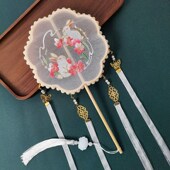 儿童团扇古风小扇子长柄八瓣扇刺绣女童宫扇走秀汉服拍照表演道具