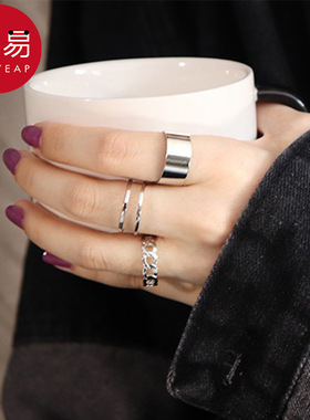 戒指/嘻哈AA1pq801-简约复古小众设计做旧时尚个性男潮开口