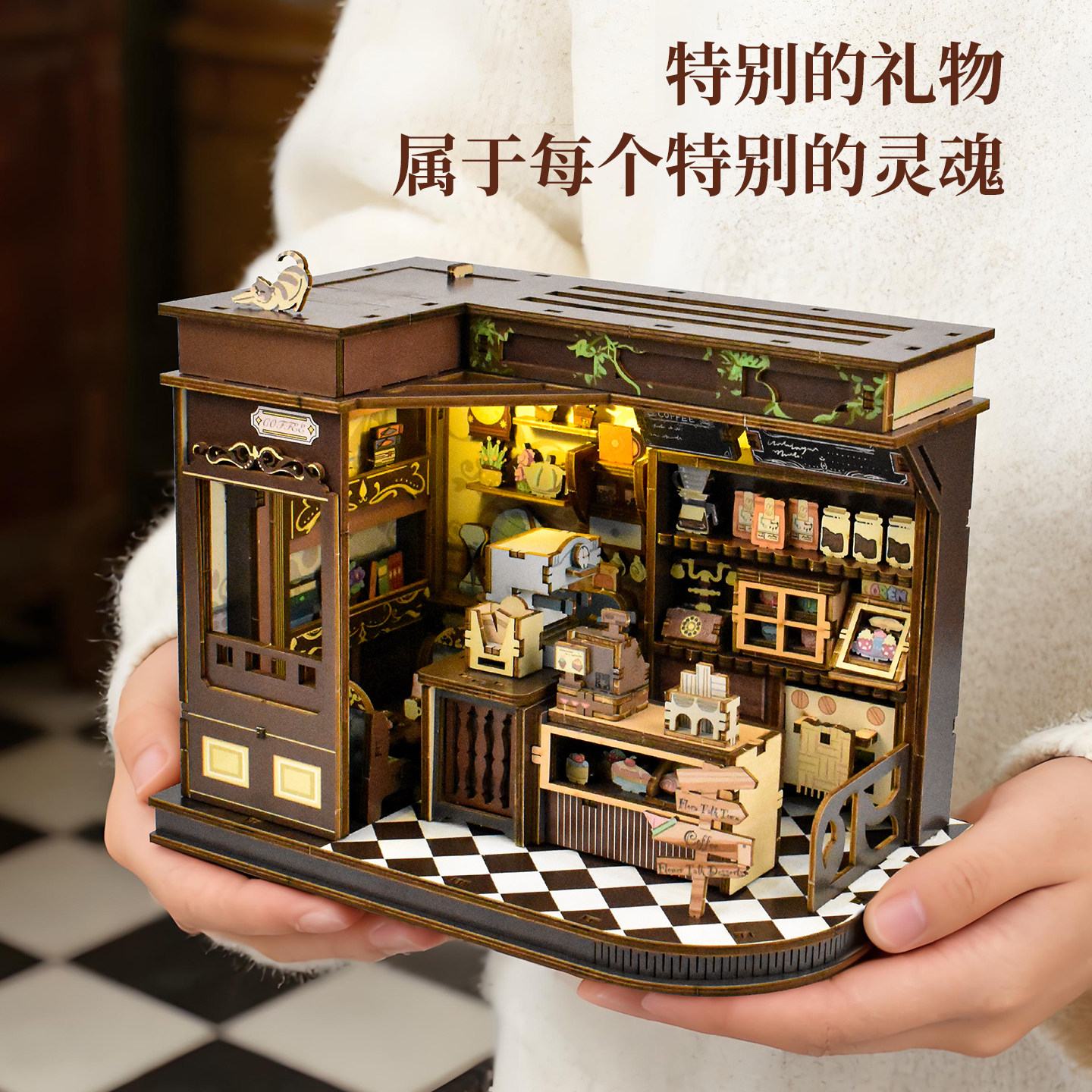手工木质3D微缩小屋拼装模型图片