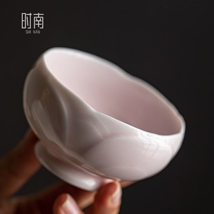 粉色莲花浮雕主人杯品茗杯功夫茶A具女士个人专用茶杯家用单个茶