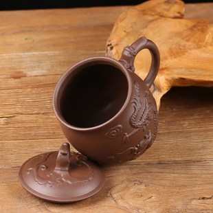 泡茶杯单c个主人办公家用紫砂陶瓷喝茶过滤男杯子带把带盖水杯茶