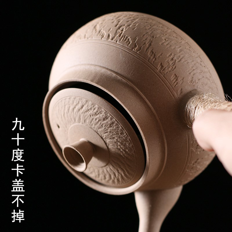 潮汕粗陶砂铫煮水壶耐高温侧把提梁D壶煮茶小碳炉电陶炉专用烧水