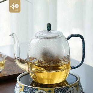 禾器炫彩富蕴g壶宝蓝金耐热防烫玻璃家用茶室花茶绿茶煮茶器养生