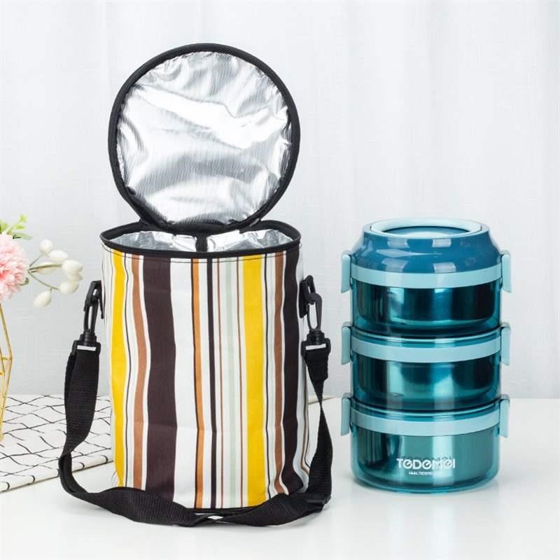 饭盒手提包圆形保温袋手提便当袋餐F包上班族饭盒包铝箔加厚饭盒