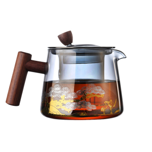 耐高温玻璃过滤单壶玻璃茶具煮茶壶 玻璃茶壶家用木把泡n茶壶套装